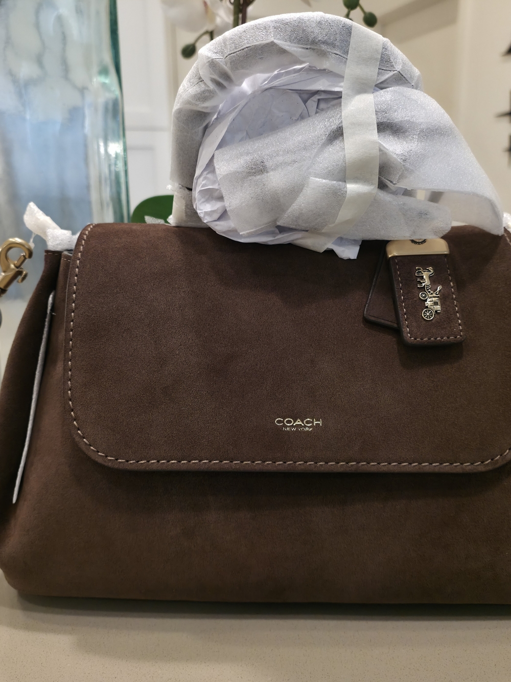 Coach Slouchy Rogue Top Handle Satchel Bag in Chocolate Brown Suede